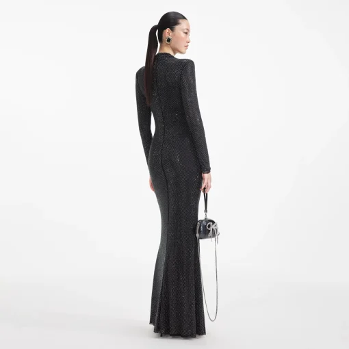 self-portrait Rhinestone Mesh Cut Out Maxi Dress