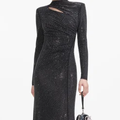 self-portrait Rhinestone Mesh Cut Out Maxi Dress