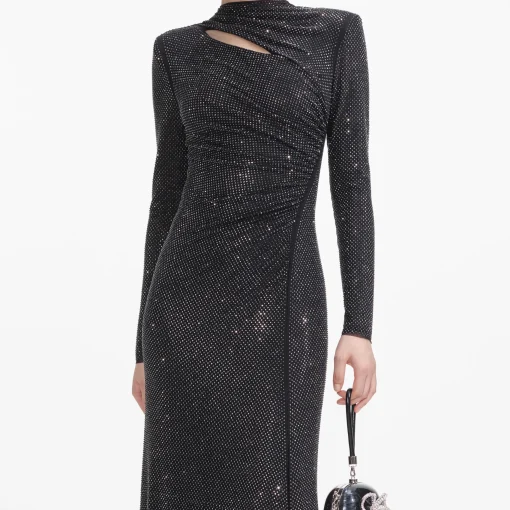 self-portrait Rhinestone Mesh Cut Out Maxi Dress
