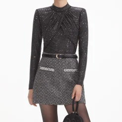 self-portrait Rhinestone Mesh Top