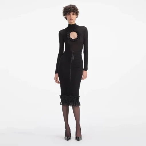 self-portrait Ruffle Knit Midi Skirt