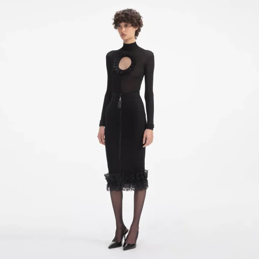 self-portrait Ruffle Knit Midi Skirt