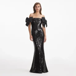 self-portrait Sequin Bow Maxi Dress