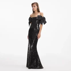 self-portrait Sequin Bow Maxi Dress