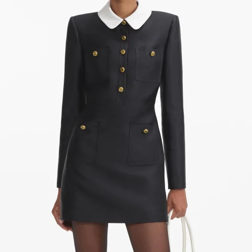 self-portrait Taffeta Contrast Collar Mini Dress