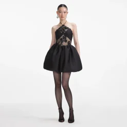 self-portrait Taffeta Halterneck Mini Dress