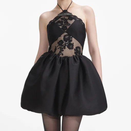 self-portrait Taffeta Halterneck Mini Dress