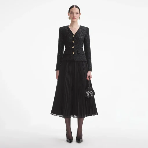 self-portrait Tinsel Boucle Chiffon Midi Dress
