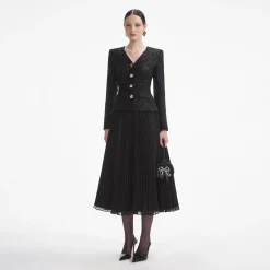self-portrait Tinsel Boucle Chiffon Midi Dress