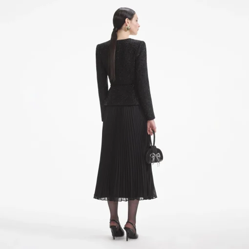 self-portrait Tinsel Boucle Chiffon Midi Dress
