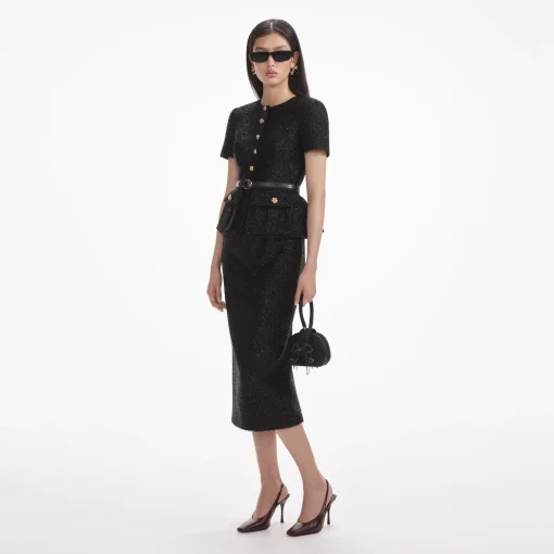 self-portrait Tinsel Boucle Tailored Midi Dress