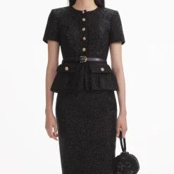 self-portrait Tinsel Boucle Tailored Midi Dress