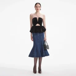 self-portrait Velvet Bandeau Top