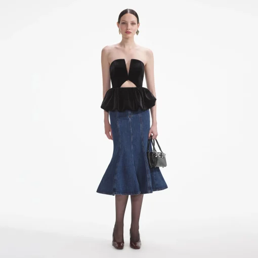 self-portrait Velvet Bandeau Top