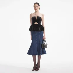 self-portrait Velvet Bandeau Top
