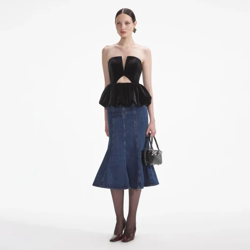 self-portrait Velvet Bandeau Top
