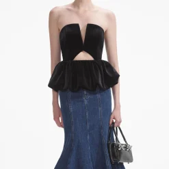 self-portrait Velvet Bandeau Top