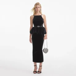 self-portrait Velvet Peplum Midi Dress
