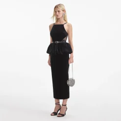 self-portrait Velvet Peplum Midi Dress
