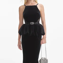 self-portrait Velvet Peplum Midi Dress