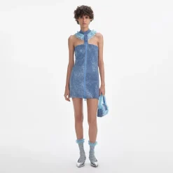 self-portrait Crystal Chainmail Zip Mini Dress