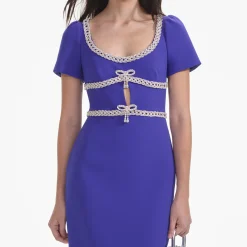 self-portrait Diamante Bow Trim Midi Dress