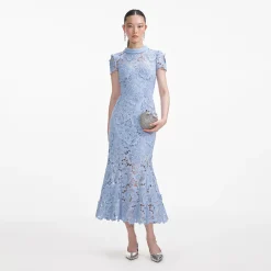 self-portrait Flower Lace Contrast Collar Midi Dress