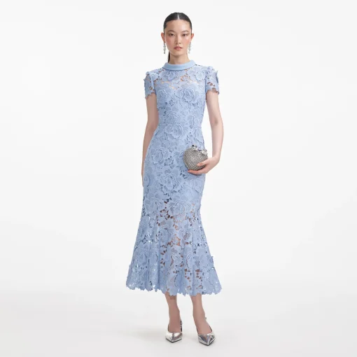 self-portrait Flower Lace Contrast Collar Midi Dress