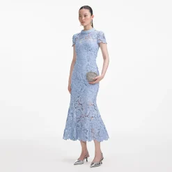 self-portrait Flower Lace Contrast Collar Midi Dress