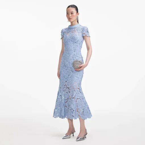self-portrait Flower Lace Contrast Collar Midi Dress