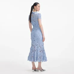 self-portrait Flower Lace Contrast Collar Midi Dress