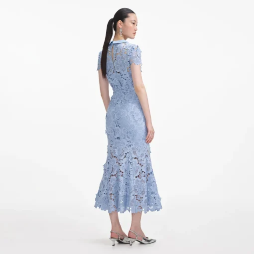 self-portrait Flower Lace Contrast Collar Midi Dress