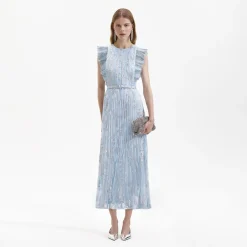 self-portrait Metallic Floral Midi Dress