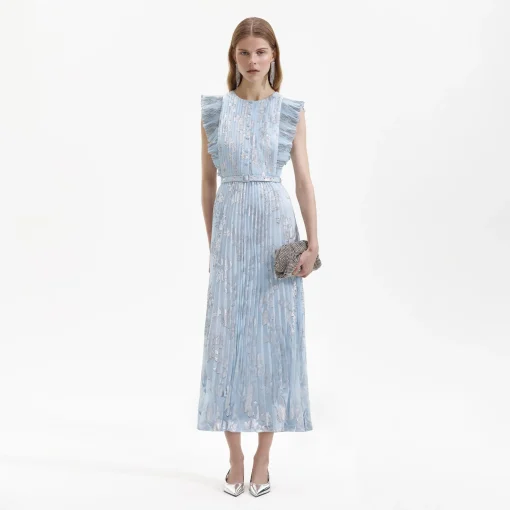 self-portrait Metallic Floral Midi Dress