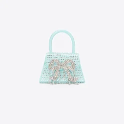 self-portrait Satin Heart Rhinestone Micro Bow Bag