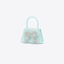 self-portrait Satin Heart Rhinestone Micro Bow Bag