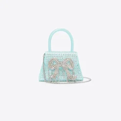 self-portrait Satin Heart Rhinestone Micro Bow Bag
