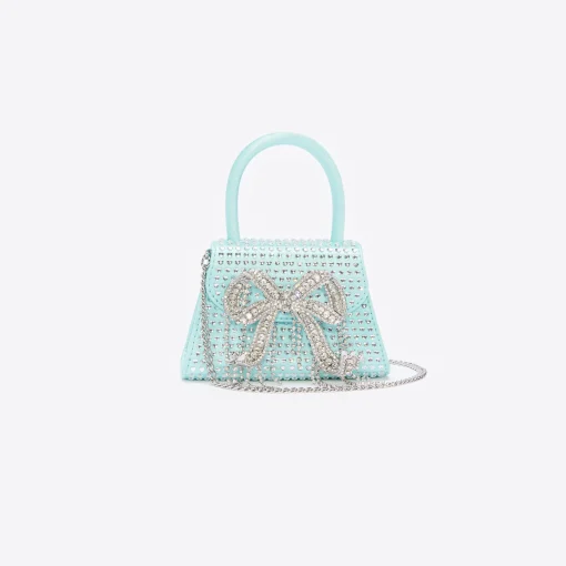 self-portrait Satin Heart Rhinestone Micro Bow Bag
