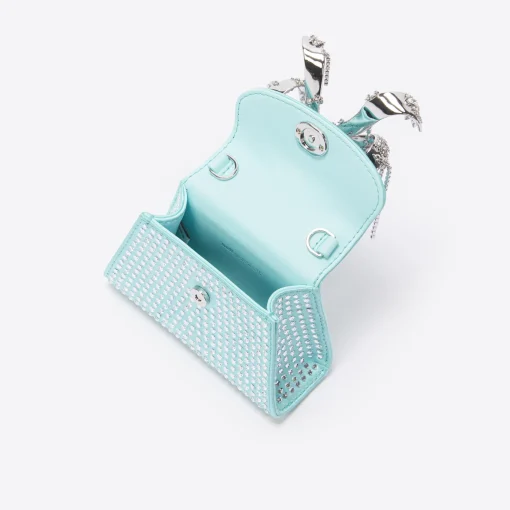 self-portrait Satin Heart Rhinestone Micro Bow Bag