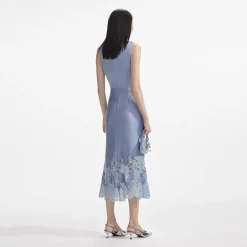 self-portrait Satin Lace Insert Midi Dress
