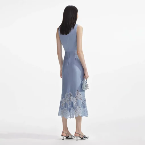 self-portrait Satin Lace Insert Midi Dress