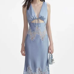 self-portrait Satin Lace Insert Midi Dress