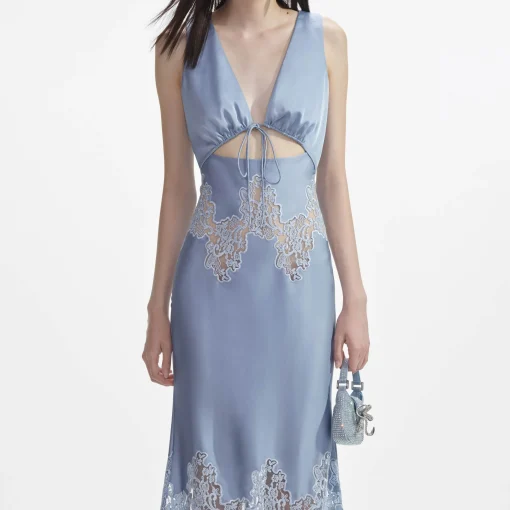 self-portrait Satin Lace Insert Midi Dress