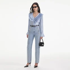 self-portrait Satin Organza Blouse
