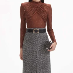 self-portrait Rhinestone Mesh Top