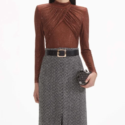 self-portrait Rhinestone Mesh Top