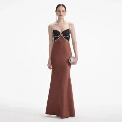 self-portrait Satin Diamante Maxi Dress