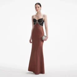 self-portrait Satin Diamante Maxi Dress