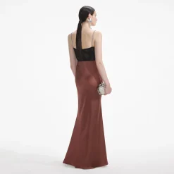 self-portrait Satin Diamante Maxi Dress