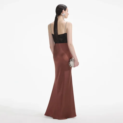 self-portrait Satin Diamante Maxi Dress